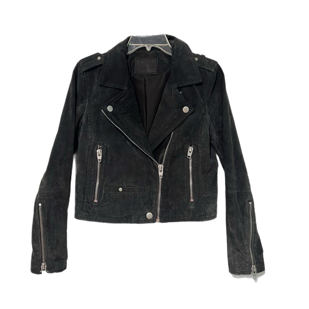 SL8 Leather Suede Moto Jacket Size Small Black Cropped Biker Style Gorpcore